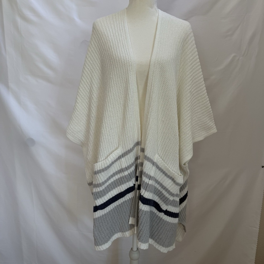 Aerie Open Front Cardigan Sweater‎ Vest Women's M Blue Gray Stripe Oversized